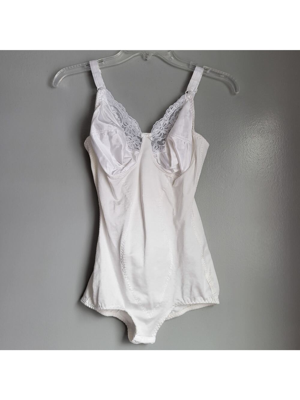 Vintage Lace Mesh Bodysuit Shapewear White 36D Romantic PinUp Style Shaper